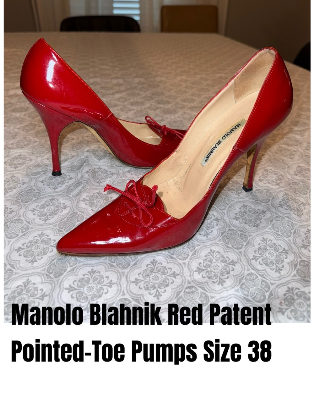 Manolo Blahnik Red Patent Pointed-Toe Pumps Size 38
